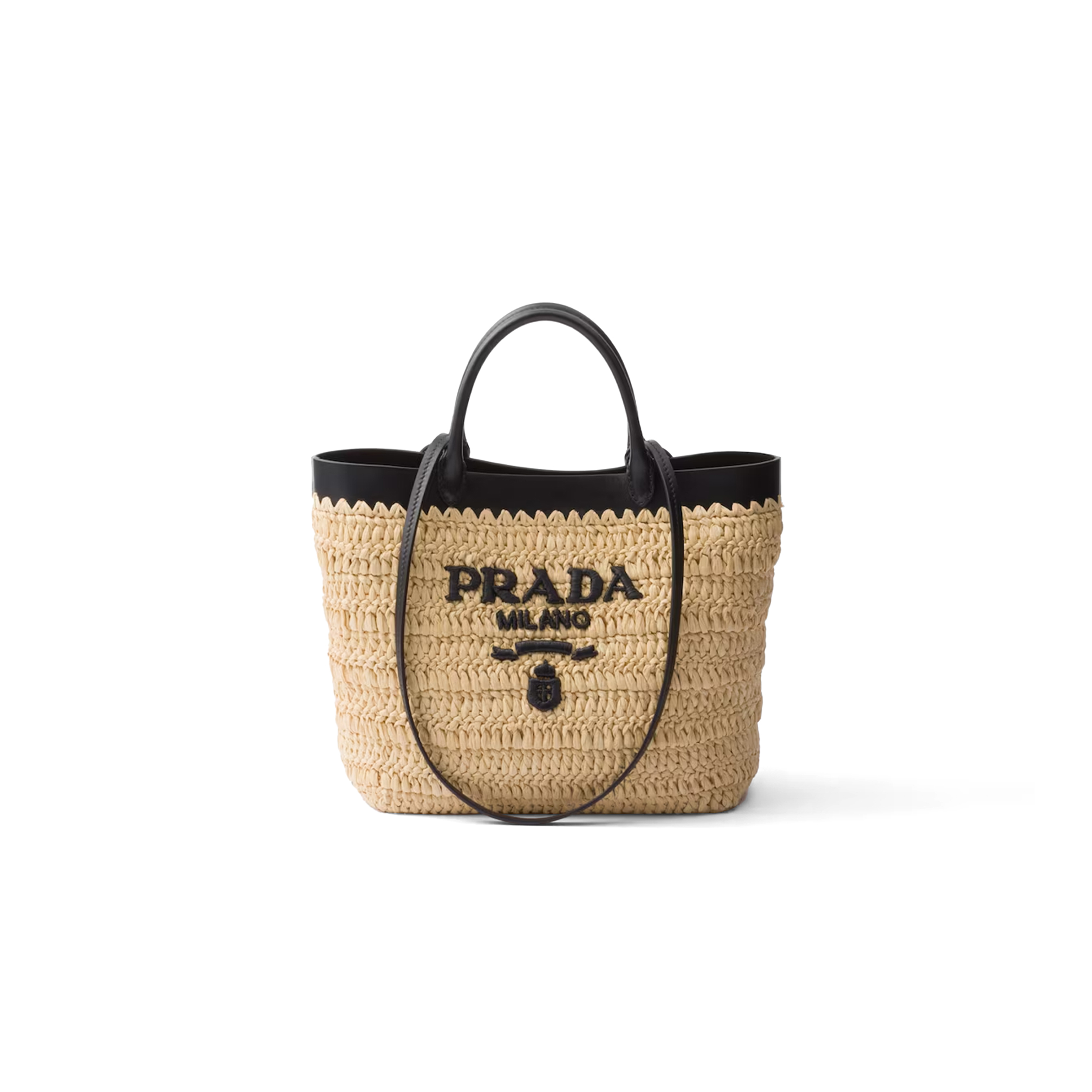 PRADA SMALL CROCHET AND LEATHER TOTE BAG 1BG500 (26*25*14cm)